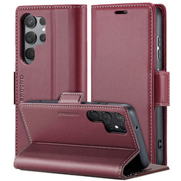 Θήκη για Samsung Galaxy S24 Ultra, ERBORD Glossy Litchi, πορτοφόλι με πτερύγιο, κόκκινη