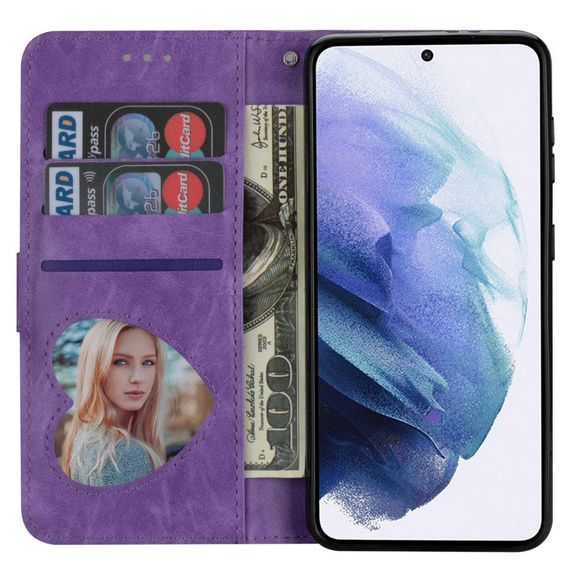 Θήκη με πτερύγιο για Samsung Galaxy S24, Wallet Zipper Pocket Glittery, μωβ