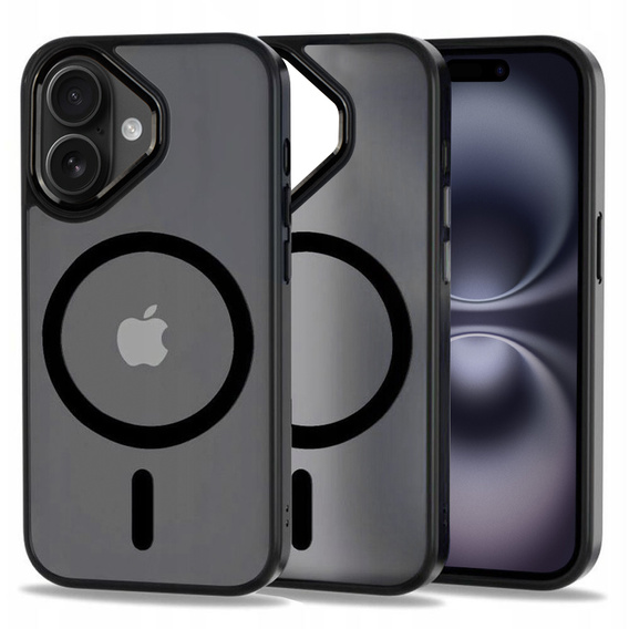 Θήκη για iPhone 16 Plus, για MagSafe, ERBORD Μatt Case, διαφανής / μαύρη + Γυαλί οθόνης