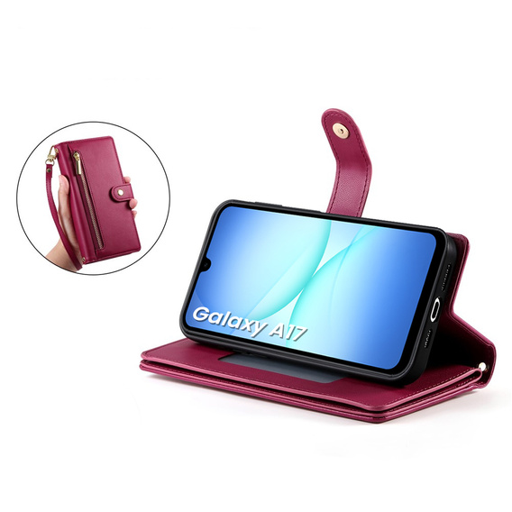 Θήκη πορτοφόλι φερμουάρ τσέπη flip για Samsung Galaxy A17 5G, πορτοφόλι φερμουάρ τσέπη, κόκκινο