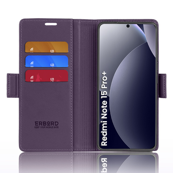 Θήκη με καπάκι ERBORD Glossy Litchi για Xiaomi Redmi Note 15 Pro Plus 5G / Poco M8 Pro 5G