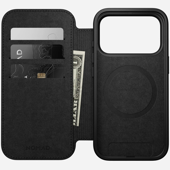 Θήκη Nomad για iPhone 17 Pro, Μοντέρνα δερμάτινη θήκη Folio, μαύρο