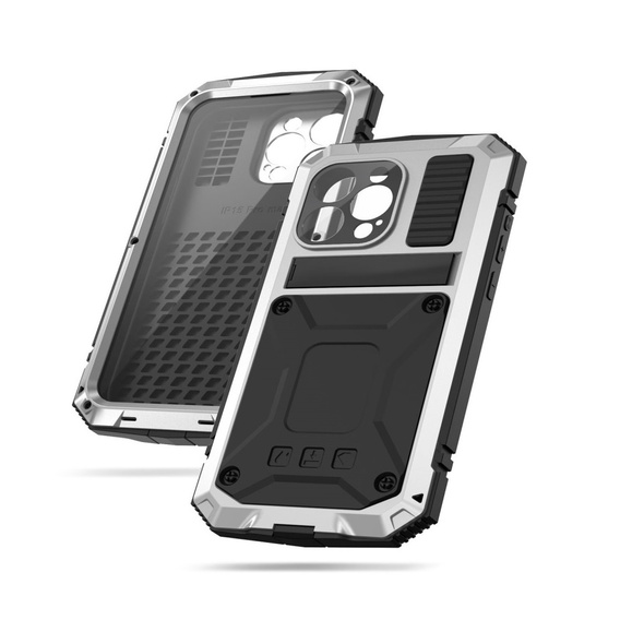 Θήκη για iPhone 15 Pro Max, R-JUST, θωρακισμένη, ασημένια / μαύρη