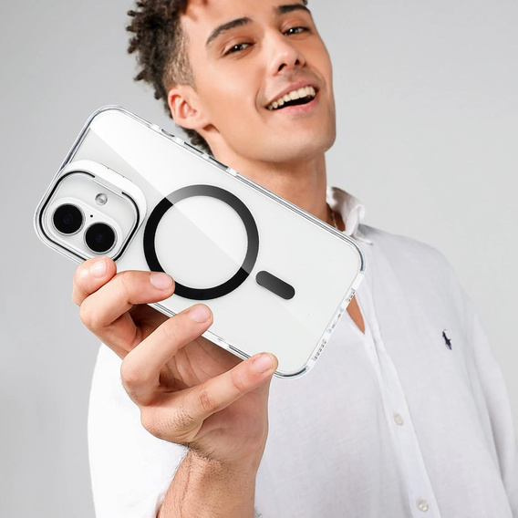 Θήκη για iPhone 17, για MagSafe, με βάση, διάφανη με μαύρα ένθετα