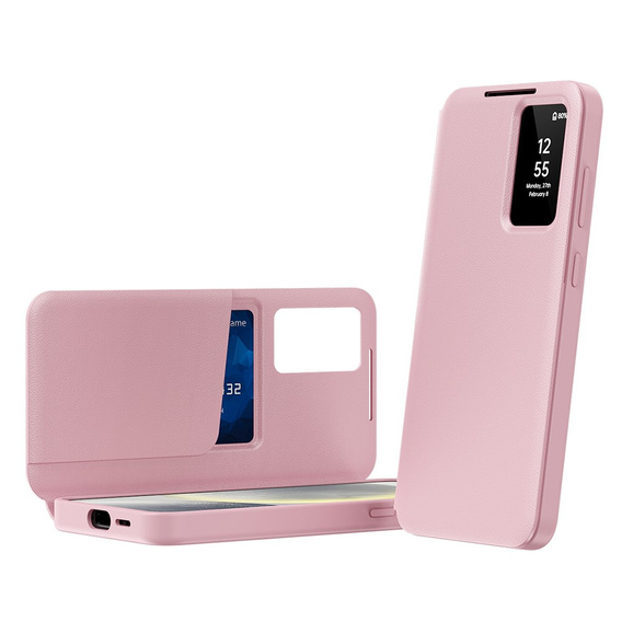 Αναδιπλούμενη θήκη για Samsung Galaxy A55 5G, Smart View Wallet, ροζ