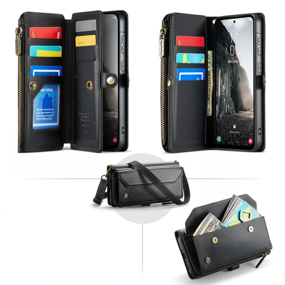 θήκη CASEME για Samsung Galaxy A56 5G, RFID Leather Wallet, με λουράκι ώμου, μαύρη