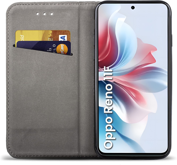 Θήκη με πτερύγιο για Oppo Reno 11F 5G, Smart Magnetic, σκούρο μπλε + γυαλί 9H 