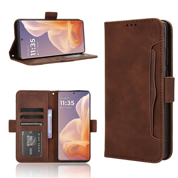Θήκη με πτερύγιο για Motorola Moto G85, Card Slot, καφέ