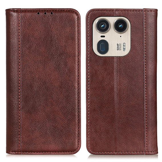 θήκη με πτερύγιο για Motorola Edge 50 Ultra, Split Leather, καφέ