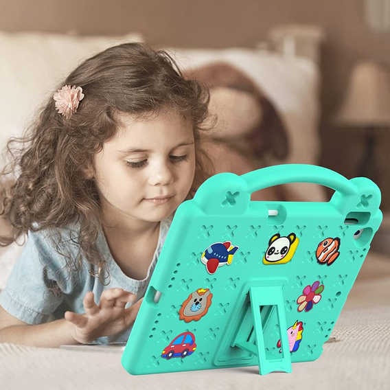 Παιδική θήκη για iPad 10.2" 2021/2020/2019 (9/8/7 gen.) / Air 10.5" 2019 (3 gen.), Cute Patterns, με βάση, πράσινη