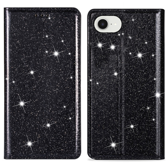 θήκη iPhone 16E, Card Slot Glittery, μαύρη