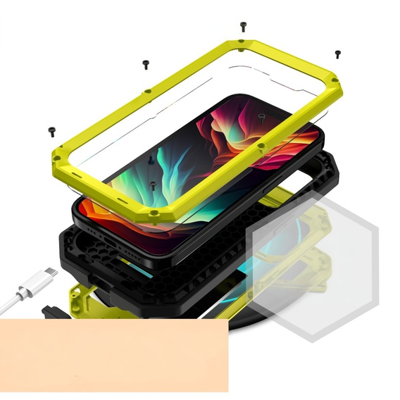 Θήκη για iPhone 15 Pro, R-JUST CamShield Slide, θωρακισμένη, κίτρινη / μαύρη
