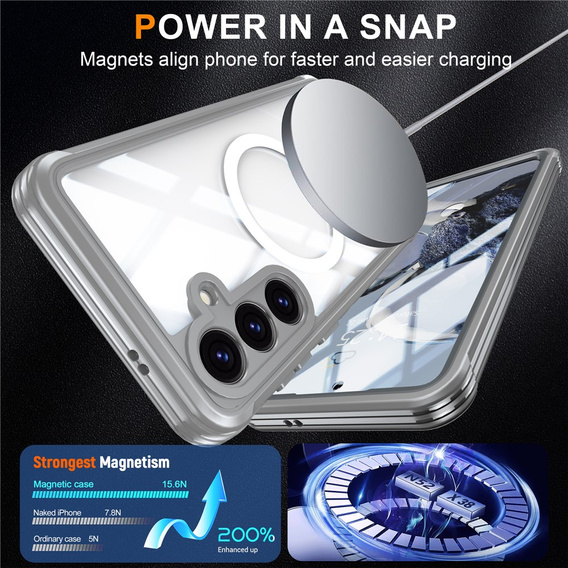 Θήκη για Samsung Galaxy S25 FE, Shockproof, με γυαλί, για MagSafe, γκρι
