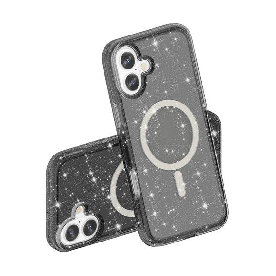Θήκη για iPhone 17, για MagSafe, glitter, ημιδιαφανές μαύρο