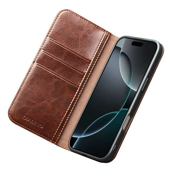 QIALINO Γνήσια θήκη από δέρμα αγελάδας για iPhone 17 Pro Max, καφέ