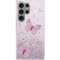 Θήκη για Samsung Galaxy S24 Ultra, Glitter Butterfly, ροζ