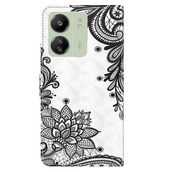 Θήκη με πτερύγιο για Xiaomi Redmi 13C / Poco C65, Wallet, Lace Flower λευκή