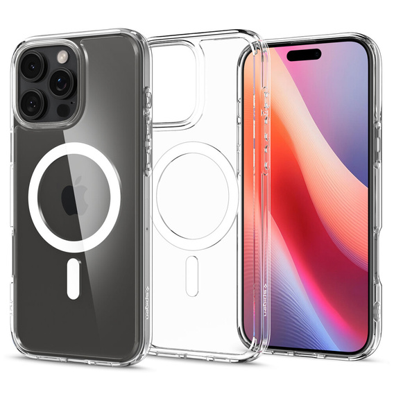 Θήκη MagSafe Spigen για iPhone 16 Pro, Ultra Hybrid, διαφανής / λευκή + Μετριασμένο γυαλί 9H