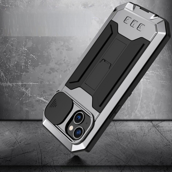 Θήκη για iPhone 14 Plus, R-JUST CamShield Slide, θωρακισμένη, ασημένια / μαύρη