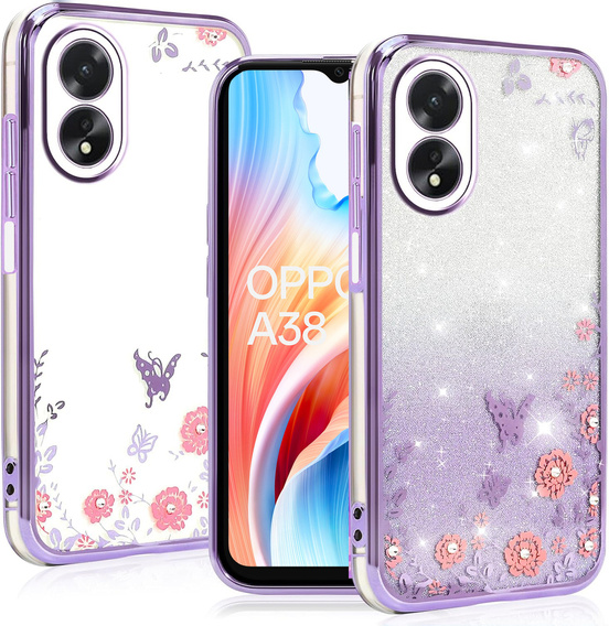 Θήκη για Oppo A18 4G / A38 4G, Glitter Flower, μωβ