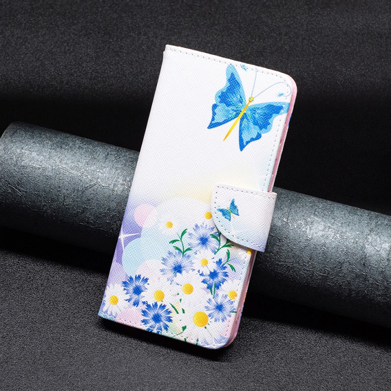 Θήκη με πτερύγιο για Xiaomi Redmi 12C, butterfly and flowers, λευκή
