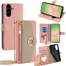 θήκη Wallet Zipper Pocket flip για το Samsung Galaxy A56 5G, Wallet Zipper Pocket, με καθρέφτη, ροζ