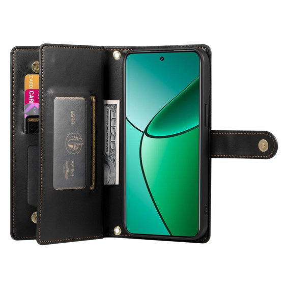 Θήκη με πτερύγιο για Oppo Reno 13F 5G, Wallet Zipper Pocket, μαύρη