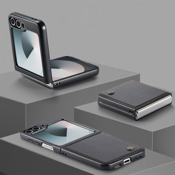 Θήκη για Samsung Galaxy Z Flip7 FE / Z Flip6, CASEME Litchi Leather, μαύρη