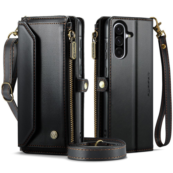 θήκη CASEME για Samsung Galaxy A56 5G, RFID Leather Wallet, με λουράκι ώμου, μαύρη