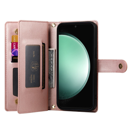 Θήκη με πτερύγιο για Samsung Galaxy S25 Edge, Wallet Zipper Pocket, ροζ