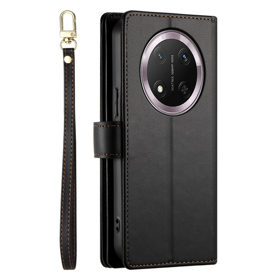 Θήκη με πτερύγιο για Honor Magic 7 Lite, Wallet Zipper Pocket, μαύρη