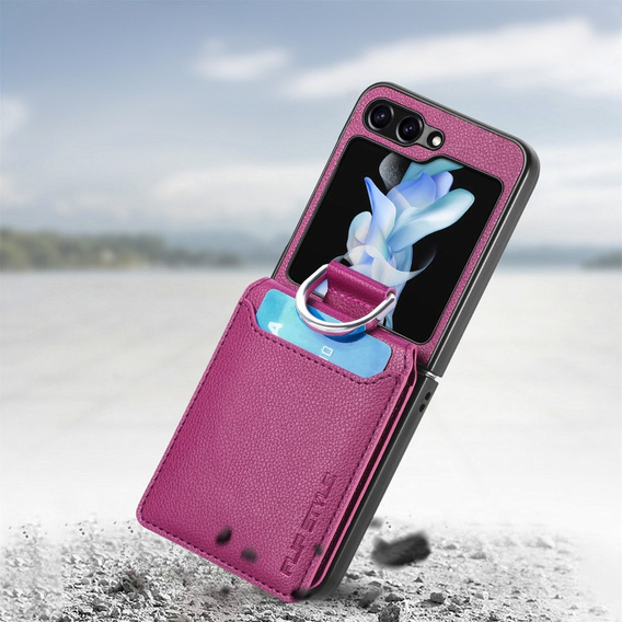 Θήκη για Samsung Galaxy Z Flip7 FE / Z Flip6, Card Slot Ring Case, μωβ
