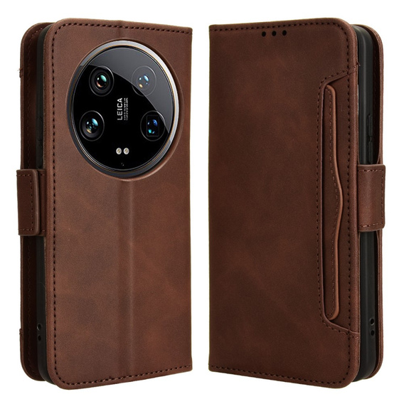 Θήκη με πτερύγιο για Xiaomi 14 Ultra, Card Slot, καφέ