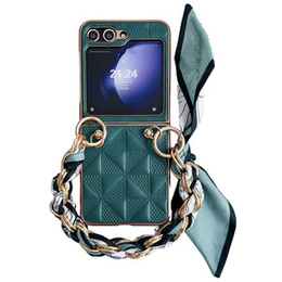 Θήκη για Samsung Galaxy Z Flip7 FE / Z Flip6, Grid Leather, πράσινη