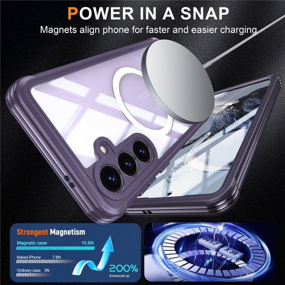 Θήκη για Samsung Galaxy S25 FE, Shockproof, με γυαλί, για MagSafe, μωβ