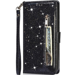 Θήκη με πτερύγιο για Samsung Galaxy A55, Wallet Zipper Pocket Glittery, μαύρη