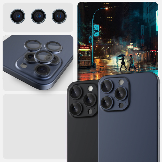 2x ERBORD OPTIK Pro μετριασμένο γυαλί για κάμερα iPhone 16 Pro/16 Pro Max / 15 Pro/15 Pro Max/14 Pro/14 Pro Max, μπλε τιτανίου