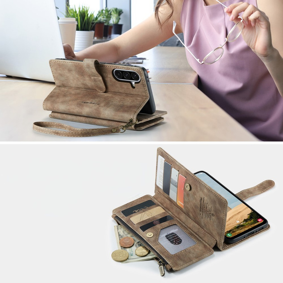Η θήκη CASEME για Samsung Galaxy A56 5G, Leather Wallet Cash and Card Slots, με λουράκι, καφέ 