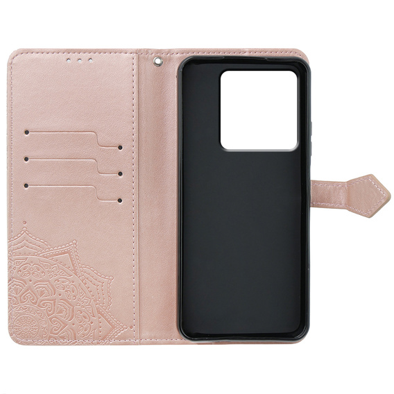 Θήκη με πτερύγιο για Xiaomi Poco X6 5G, Mandala, ροζ rose gold
