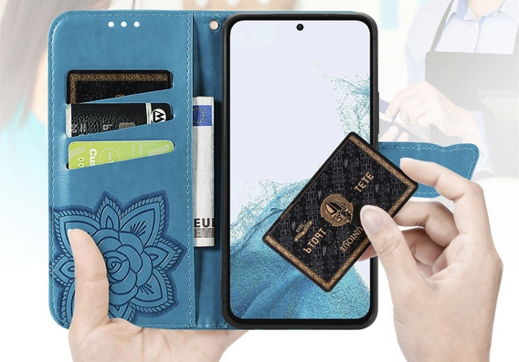 Θήκη με πτερύγιο για Samsung Galaxy A17 5G, πορτοφόλι, πεταλούδα, μπλε