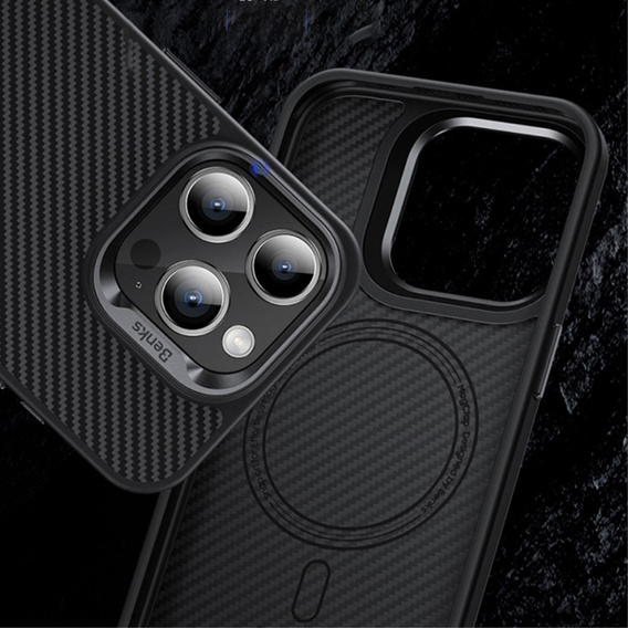 θήκη BENKS Kevlar για iPhone 15 Plus, για MagSafe, Carbon Fiber, μαύρη