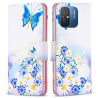 Θήκη με πτερύγιο για Xiaomi Redmi 12C, butterfly and flowers, λευκή