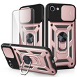 Θωρακισμένη θήκη για iPhone 16E, CamShield Slide, ροζ + Μετριασμένο γυαλί 9H