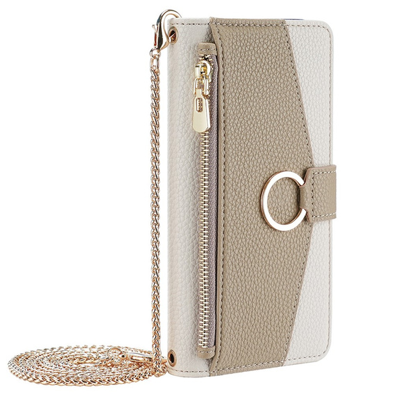 θήκη Wallet Zipper Pocket flip για το Oppo Reno 10 / 10 Pro, Wallet Zipper Pocket, με καθρέφτη, λευκή