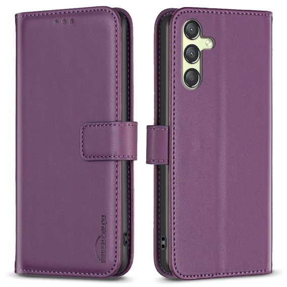 Θήκη με πτερύγιο για Samsung Galaxy A25 5G, BINFEN Wallet, σκούρο μωβ + γυαλί 9H 