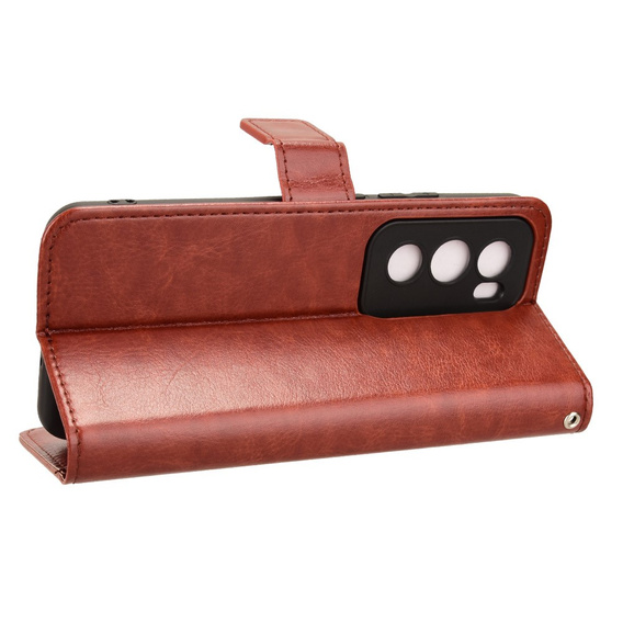 Θήκη με πτερύγιο για Oppo Reno 12, Crazy Horse Wallet, καφέ