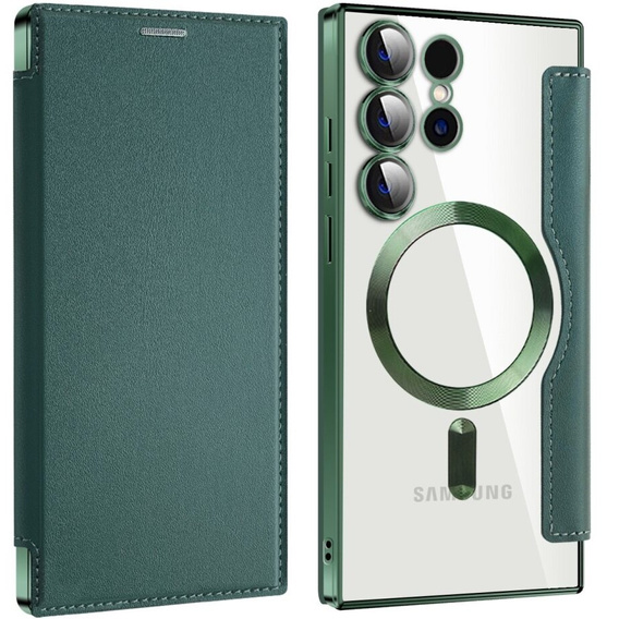 Θήκη με πτερύγιο για Samsung Galaxy S24 Ultra, RFID Wallet MagSafe CamShield, πράσινη