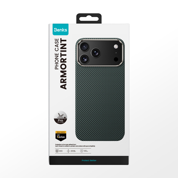 Θήκη BENKS Kevlar για iPhone 17 Pro Max, Magnetic Armor Tint 1000D 0070, για MagSafe, ενεργό κουμπί – πράσινο
