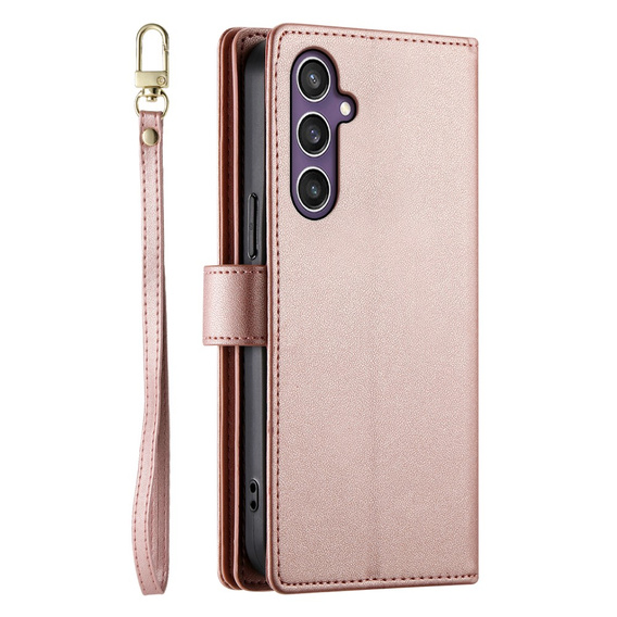 Θήκη με πτερύγιο για Samsung Galaxy S25, Wallet Zipper Pocket, ροζ