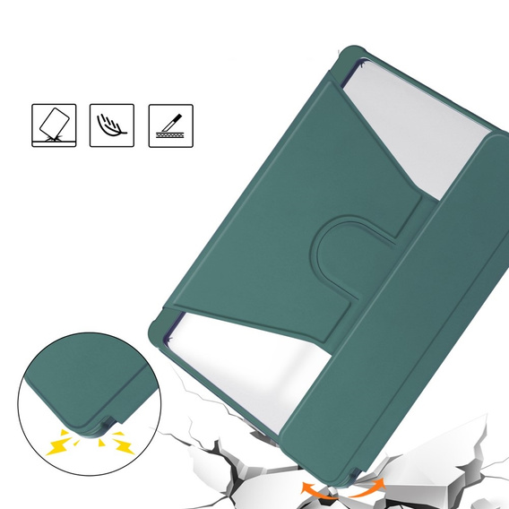 Θήκη πληκτρολογίου για Samsung Galaxy Tab S9 FE+ Plus, Rotary 360° Leather, σκούρα πράσινη